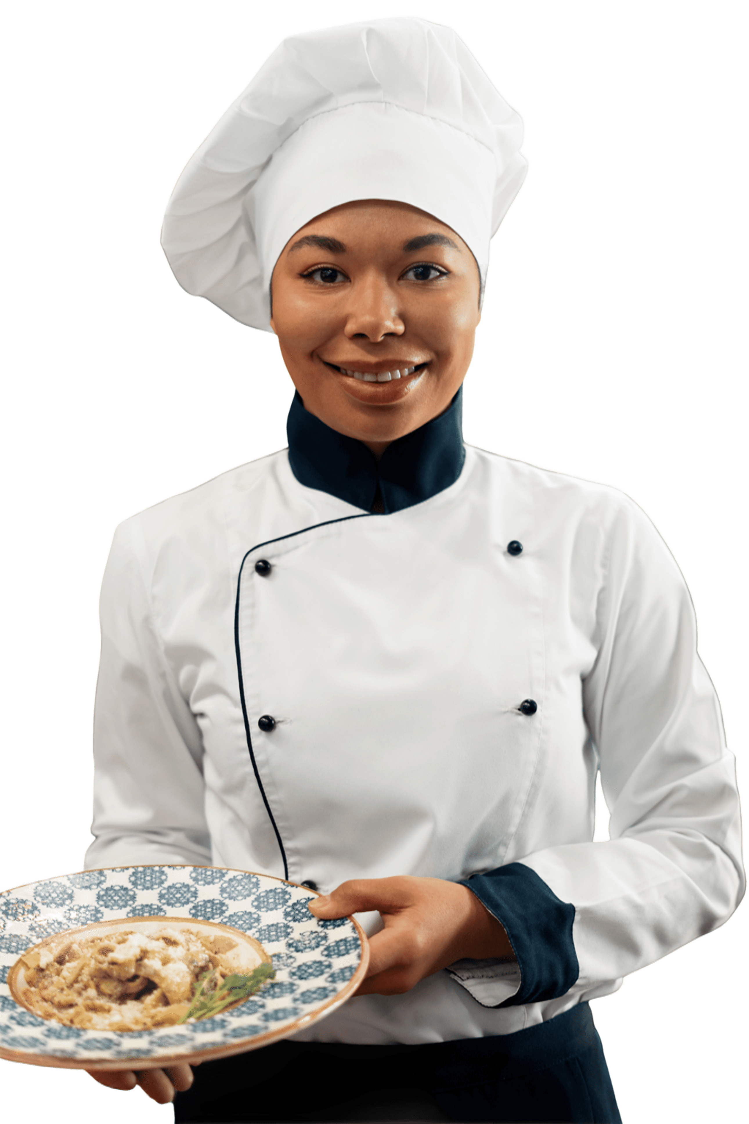 Professional chef presenting baked goods